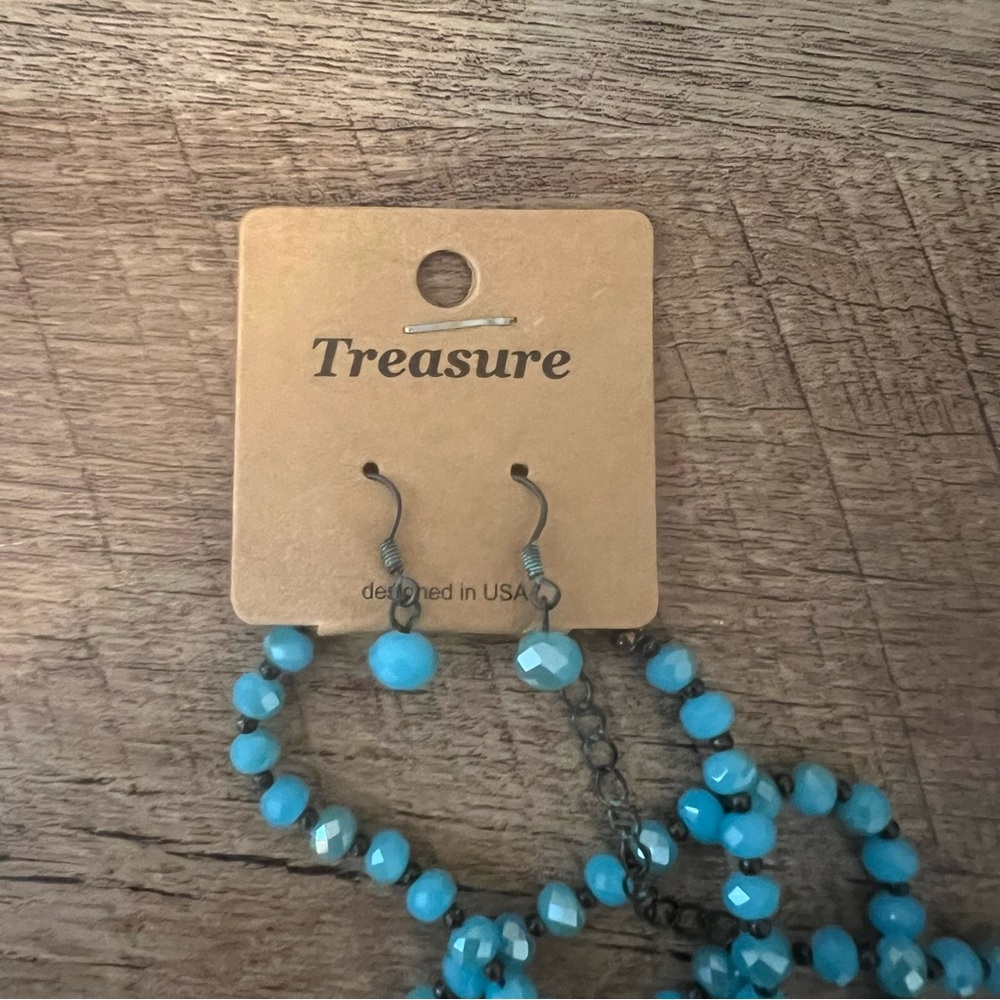 Turquoise Color Beaded Cactus Necklace and Earring Set NWT - Picture 4 of 6